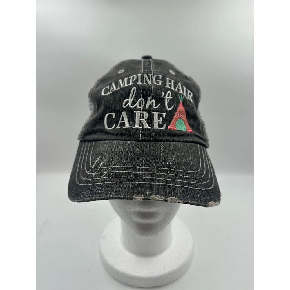 Camping Hair don't Care Distressed Trucker Hat, Womens Hat, Embroidered Hat